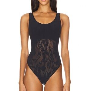 NWT Free People Intimately Black Plunge Textured Thong Bodysuit M/L